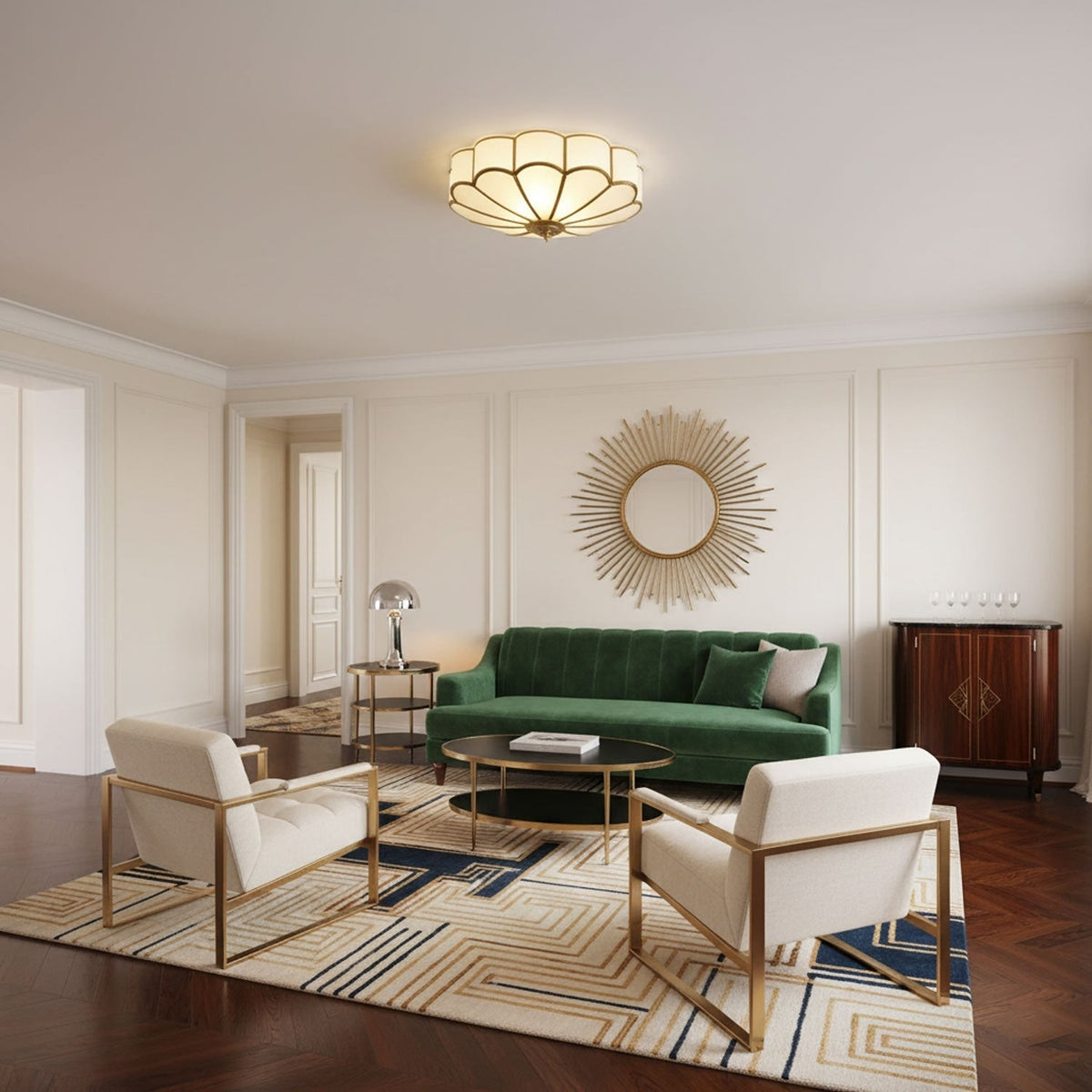 Flush Mount Ceiling Light with Floral Scalloped Design and Frosted Glass - Image 16