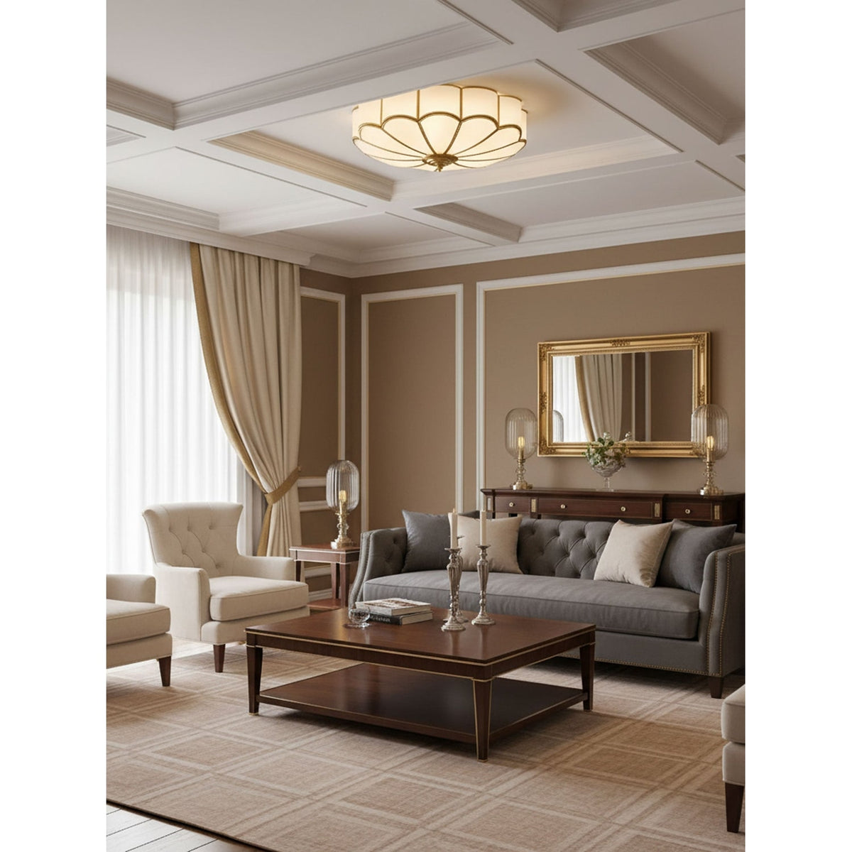 Flush Mount Ceiling Light with Floral Scalloped Design and Frosted Glass - Image 17