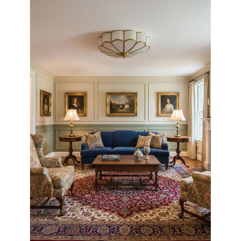 Flush Mount Ceiling Light with Floral Scalloped Design and Frosted Glass - Image 18