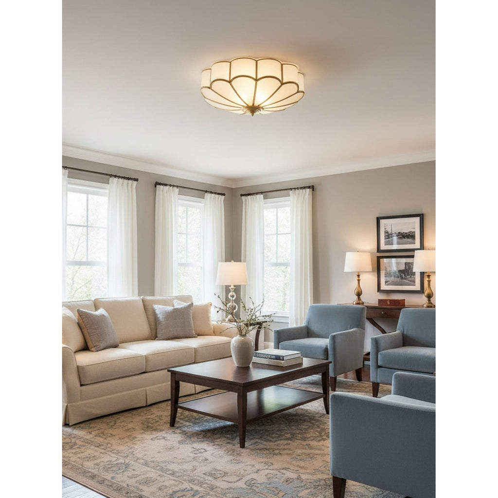 Flush Mount Ceiling Light with Floral Scalloped Design and Frosted Glass - Image 19