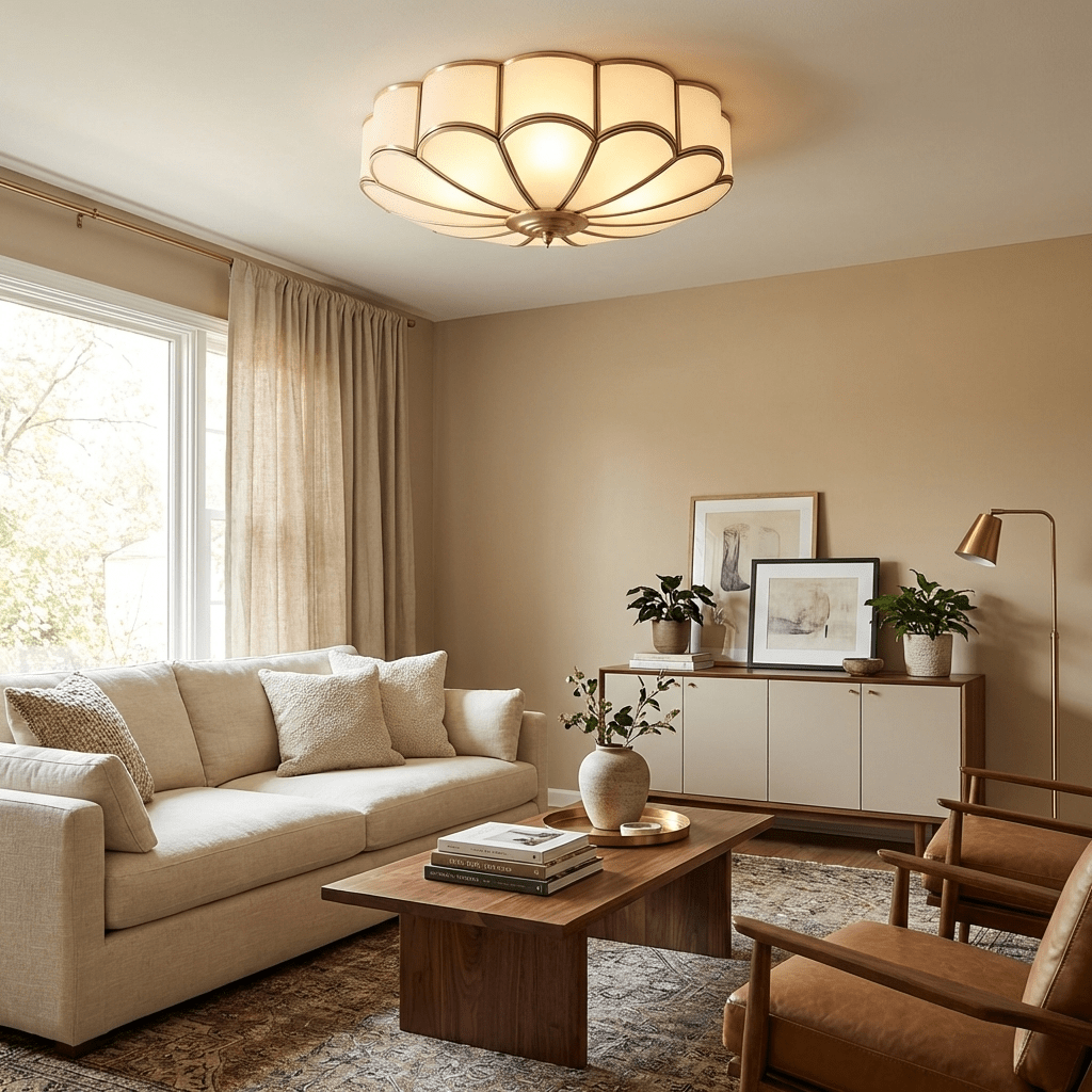 Flush Mount Ceiling Light with Floral Scalloped Design and Frosted Glass - Image 2