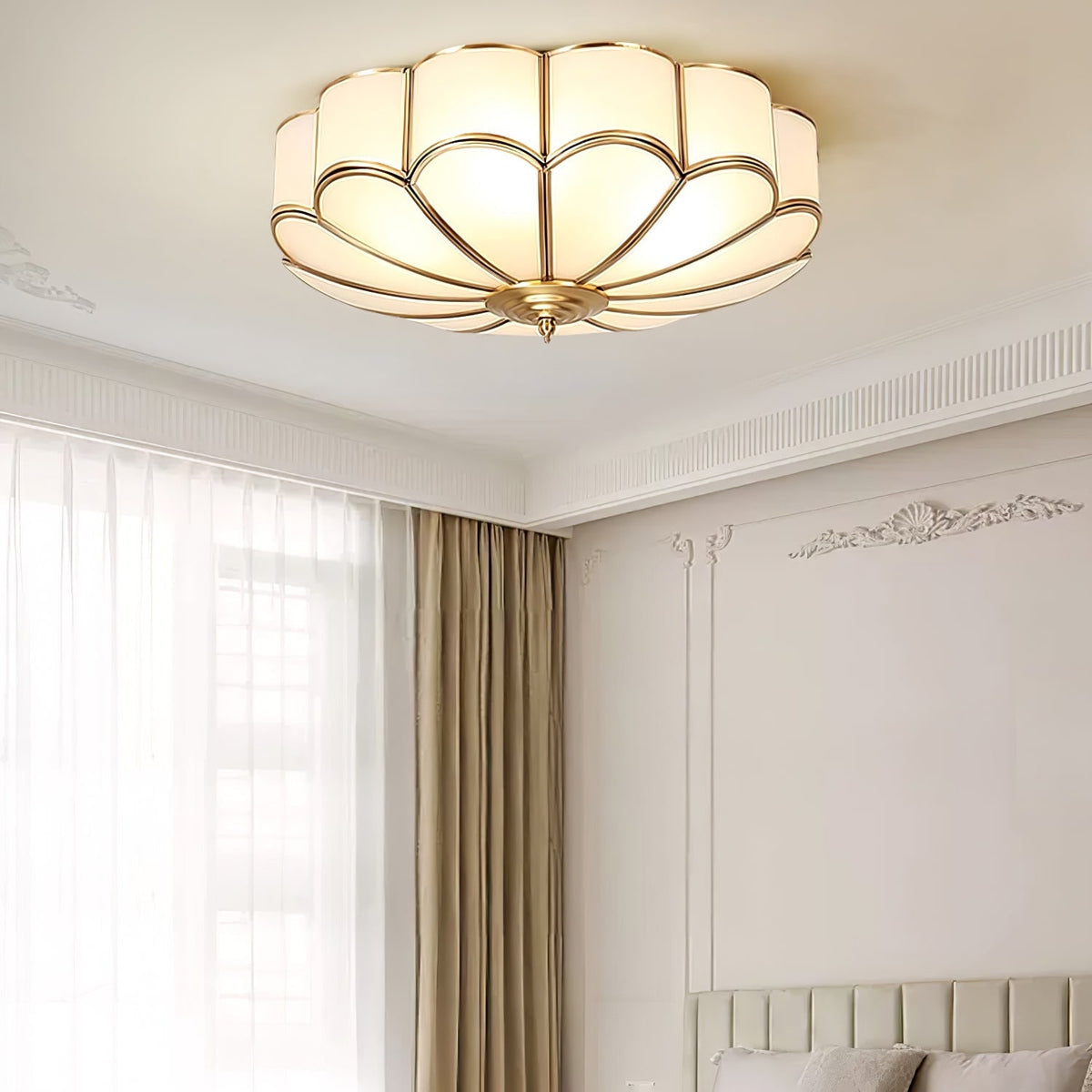 Flush Mount Ceiling Light with Floral Scalloped Design and Frosted Glass - Image 23