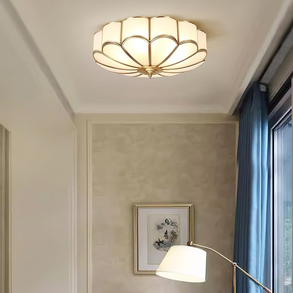 Flush Mount Ceiling Light with Floral Scalloped Design and Frosted Glass - Image 24