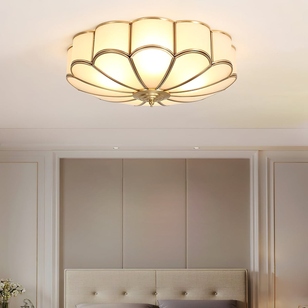 Flush Mount Ceiling Light with Floral Scalloped Design and Frosted Glass - Image 27