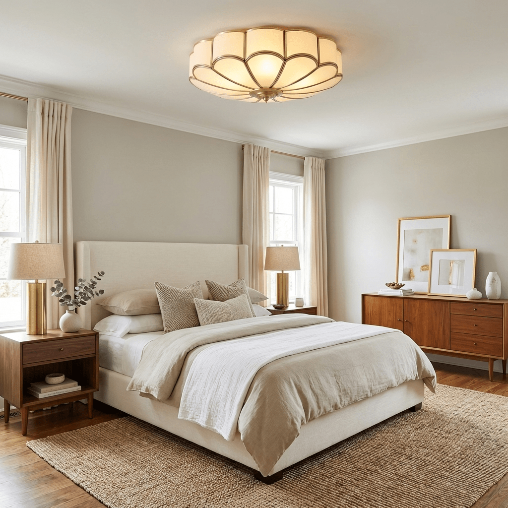 Flush Mount Ceiling Light with Floral Scalloped Design and Frosted Glass - Image 3