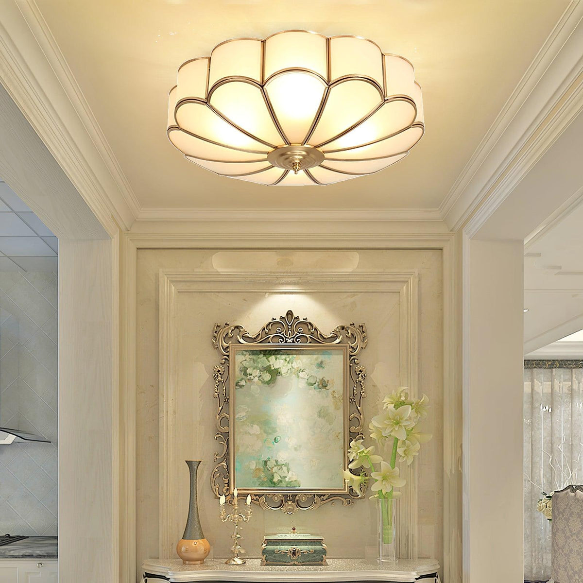 Flush Mount Ceiling Light with Floral Scalloped Design and Frosted Glass - Image 32