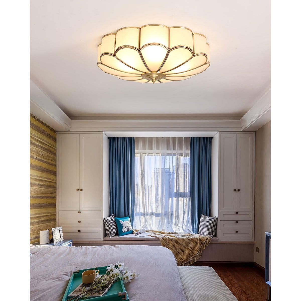 Flush Mount Ceiling Light with Floral Scalloped Design and Frosted Glass - Image 34