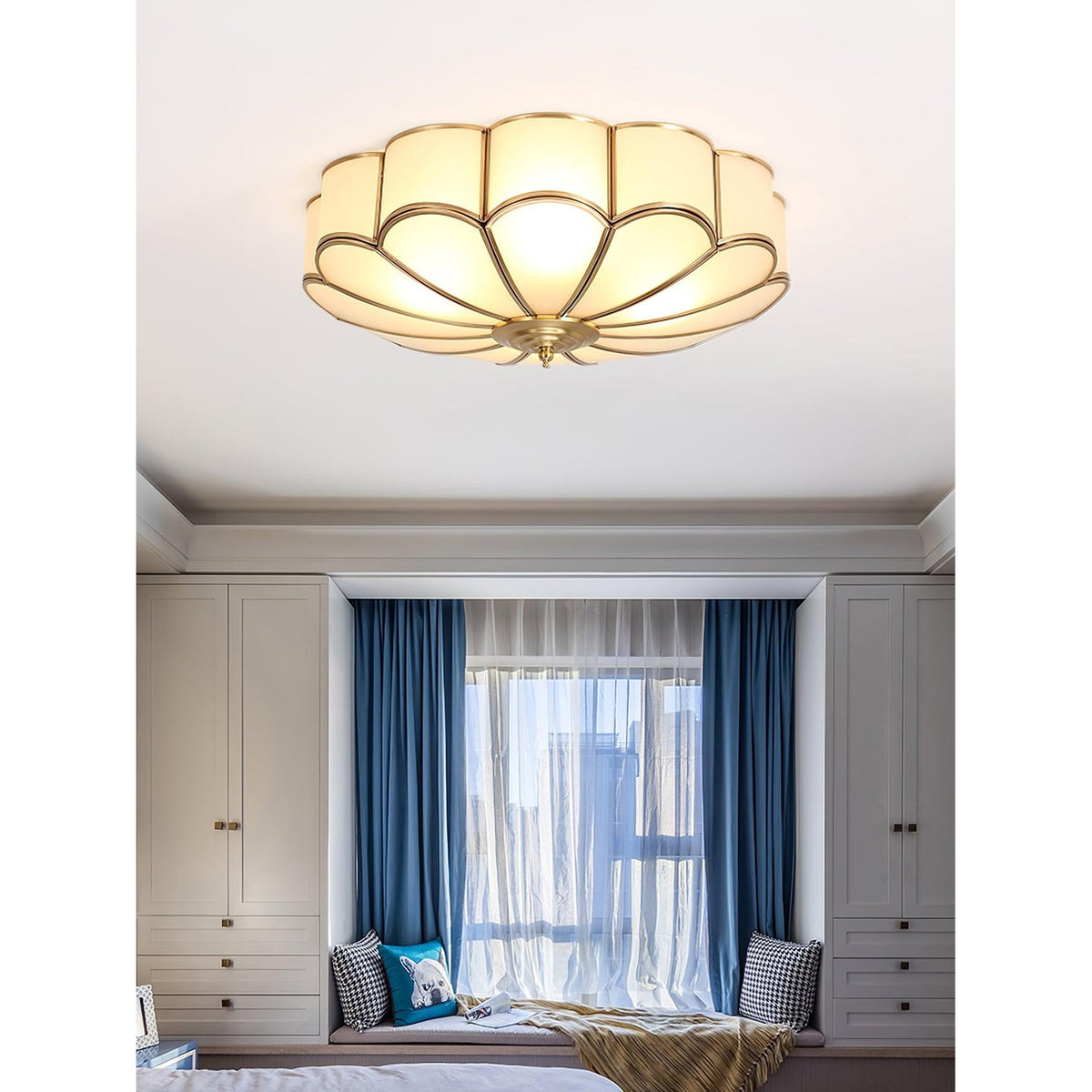 Flush Mount Ceiling Light with Floral Scalloped Design and Frosted Glass - Image 35