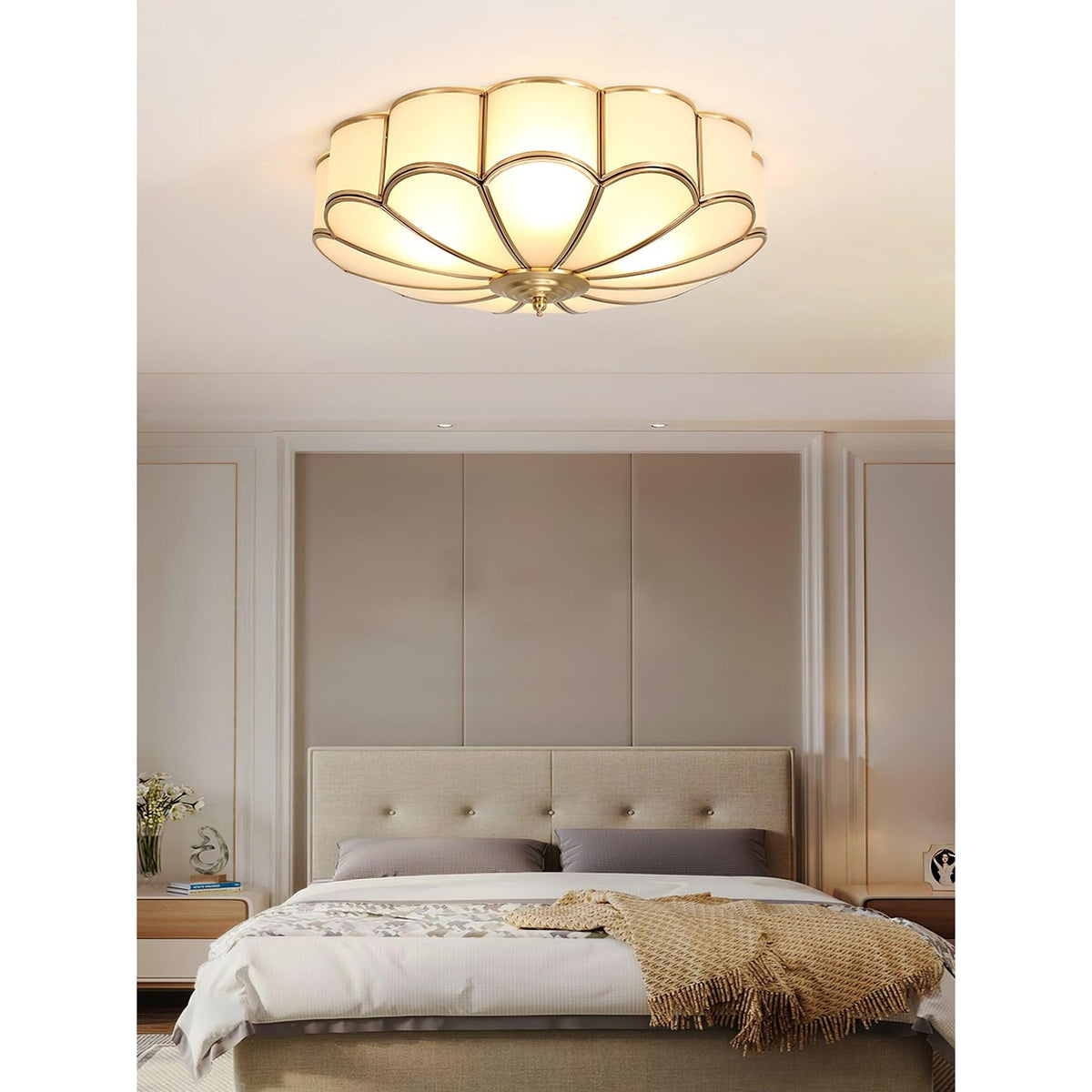 Flush Mount Ceiling Light with Floral Scalloped Design and Frosted Glass - Image 36