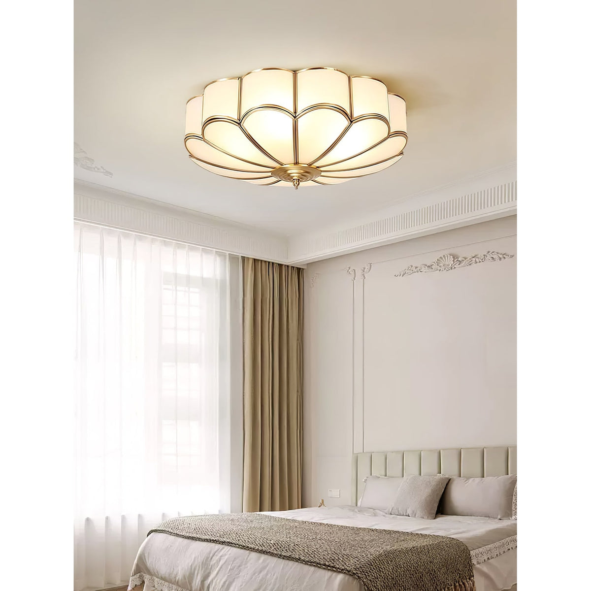 Flush Mount Ceiling Light with Floral Scalloped Design and Frosted Glass - Image 45