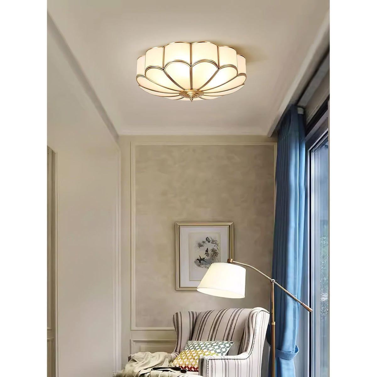 Flush Mount Ceiling Light with Floral Scalloped Design and Frosted Glass - Image 46