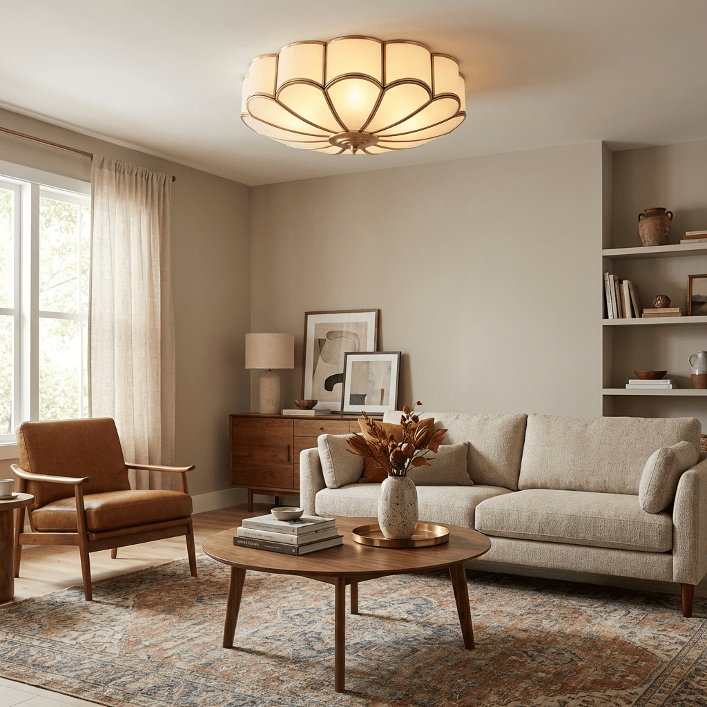 Flush Mount Ceiling Light with Floral Scalloped Design and Frosted Glass - Image 5