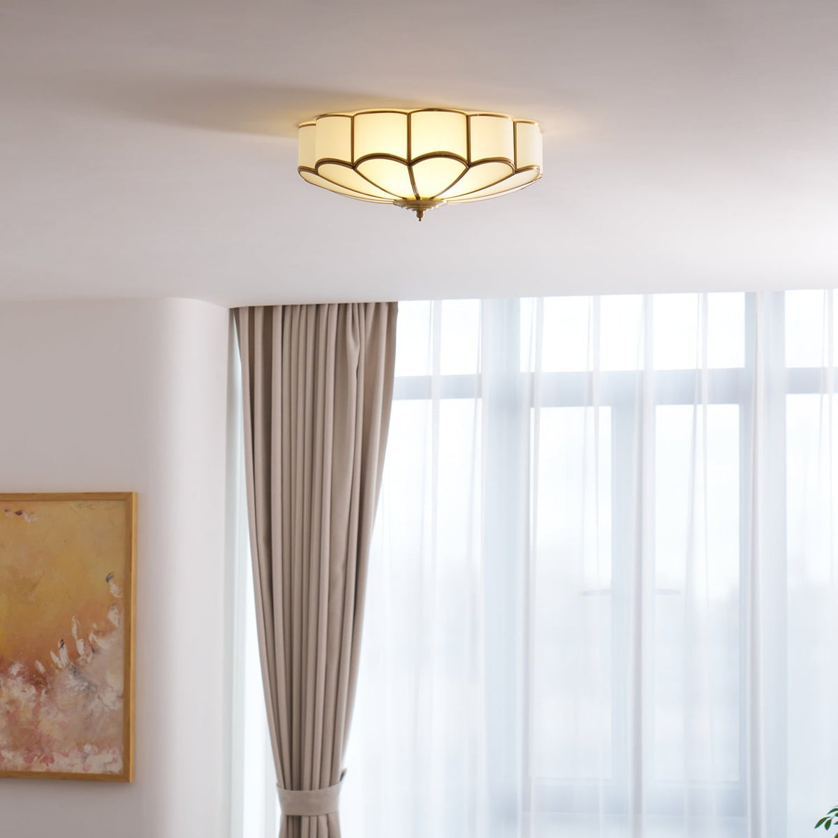 Flush Mount Ceiling Light with Floral Scalloped Design and Frosted Glass - Image 53