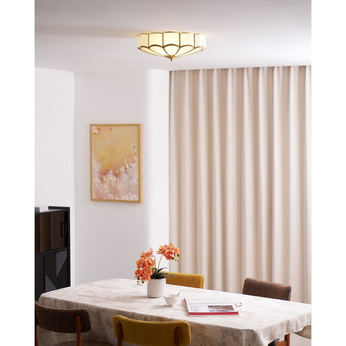 Flush Mount Ceiling Light with Floral Scalloped Design and Frosted Glass - Image 57
