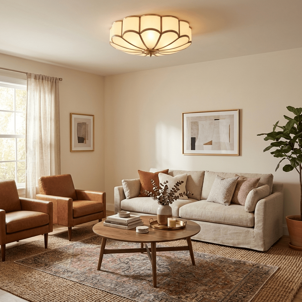 Flush Mount Ceiling Light with Floral Scalloped Design and Frosted Glass - Image 6