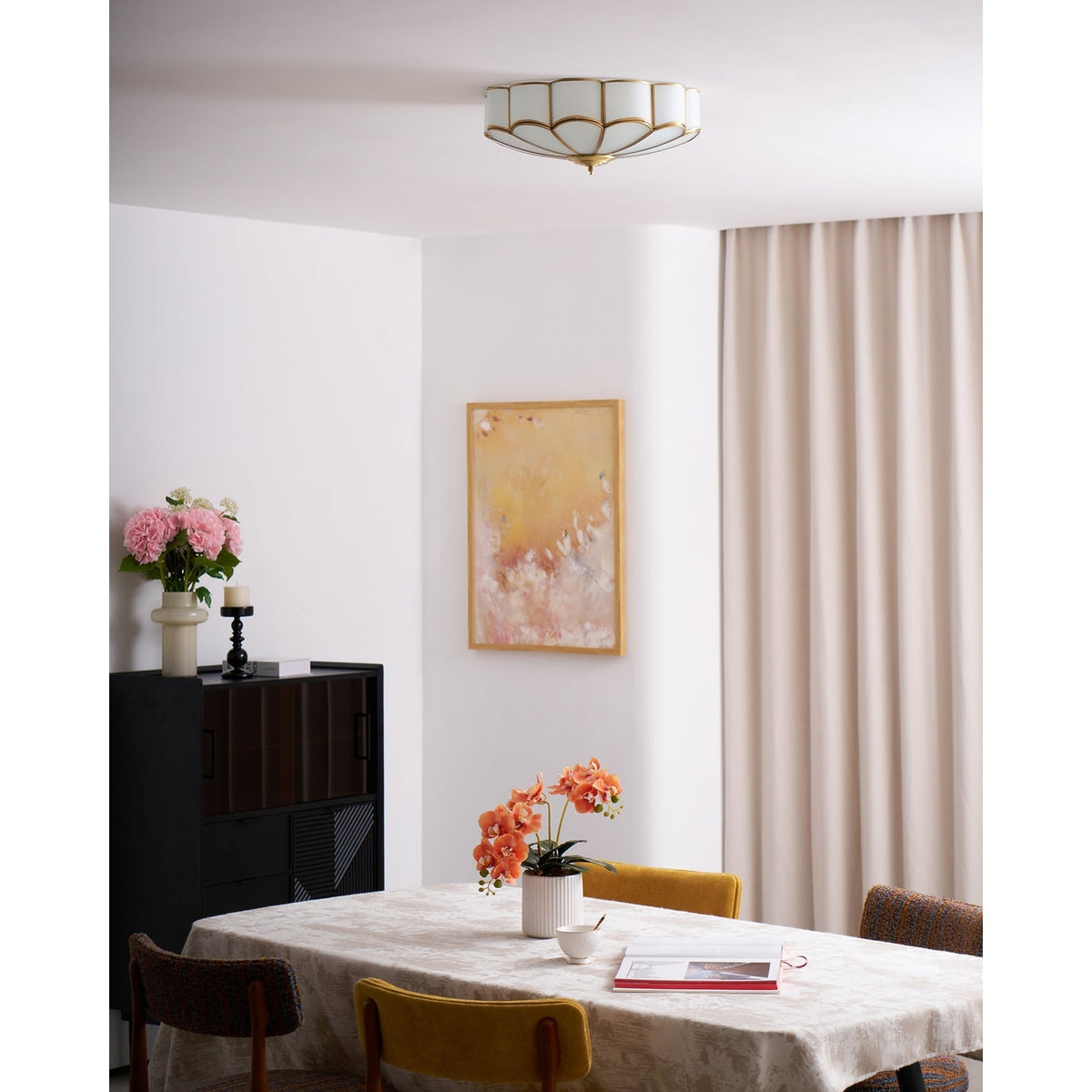 Flush Mount Ceiling Light with Floral Scalloped Design and Frosted Glass - Image 61