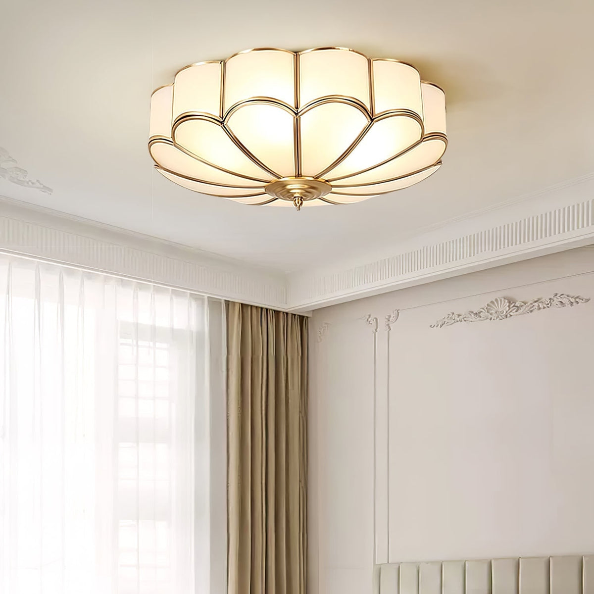 Flush Mount Ceiling Light with Floral Scalloped Design and Frosted Glass - Image 7