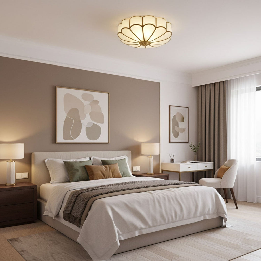 Flush Mount Ceiling Light with Floral Scalloped Design and Frosted Glass - Image 8