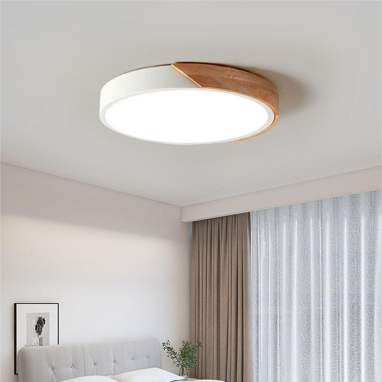 Flush Mount Ceiling Light with Modern Round Design and Wood Accent LED - Image 2