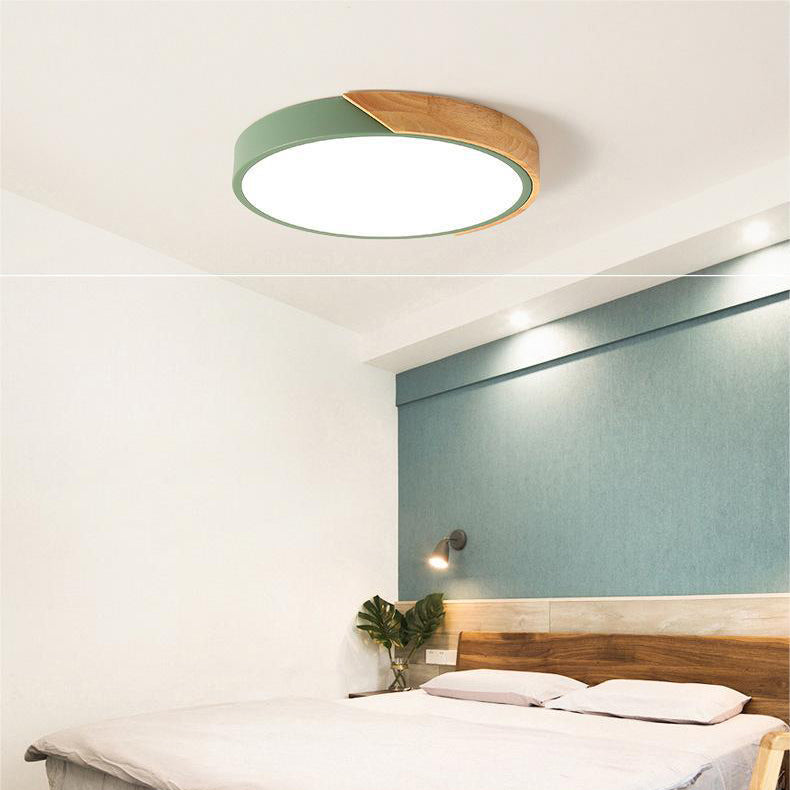 Flush Mount Ceiling Light with Modern Round Design and Wood Accent LED - Image 5