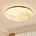 Flush Mount Ceiling Light with Moon Surface Texture and Wooden Frame LED - Image 1
