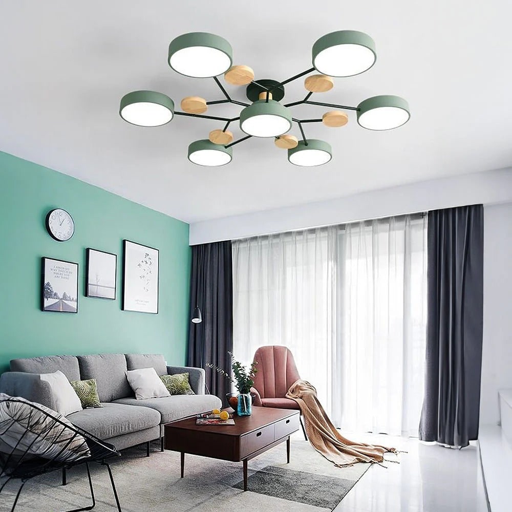 Flush Mount Ceiling Light with Wood Accents and Modern LED Multi-Light Design - Image 1