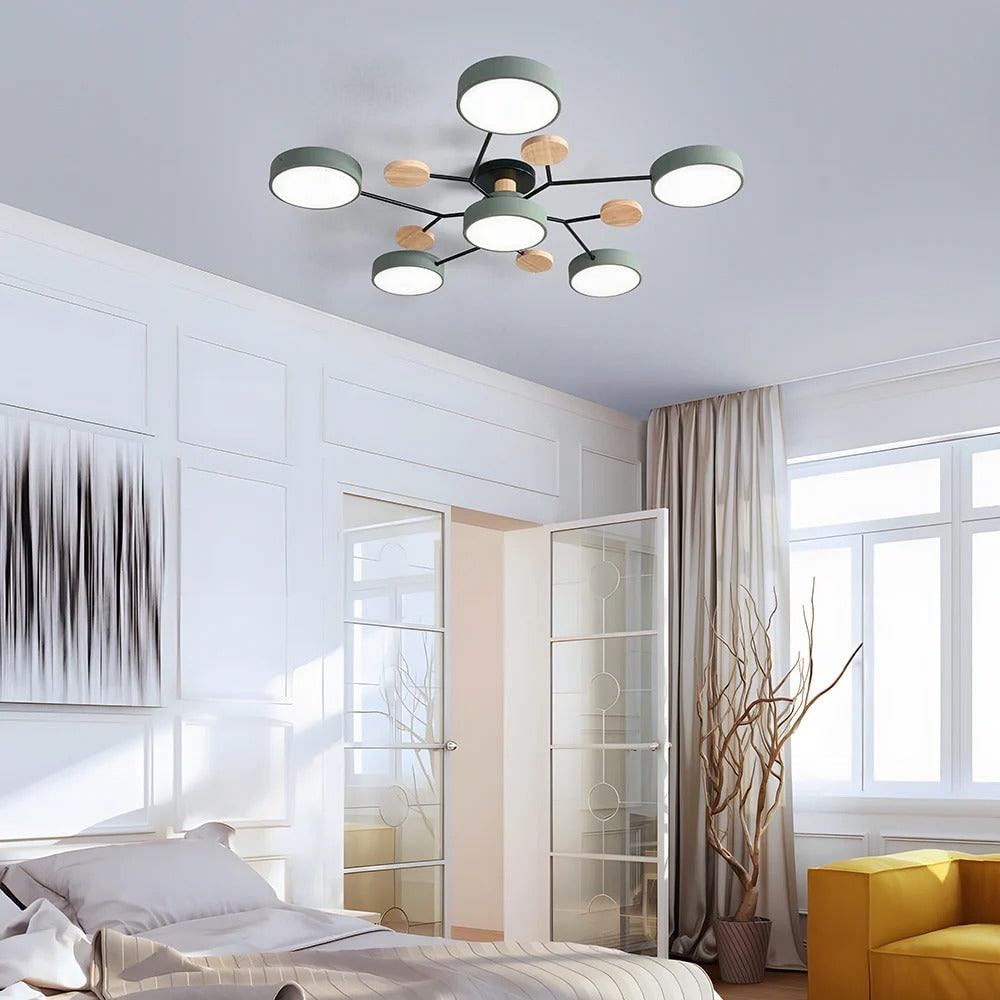 Flush Mount Ceiling Light with Wood Accents and Modern LED Multi-Light Design - Image 10
