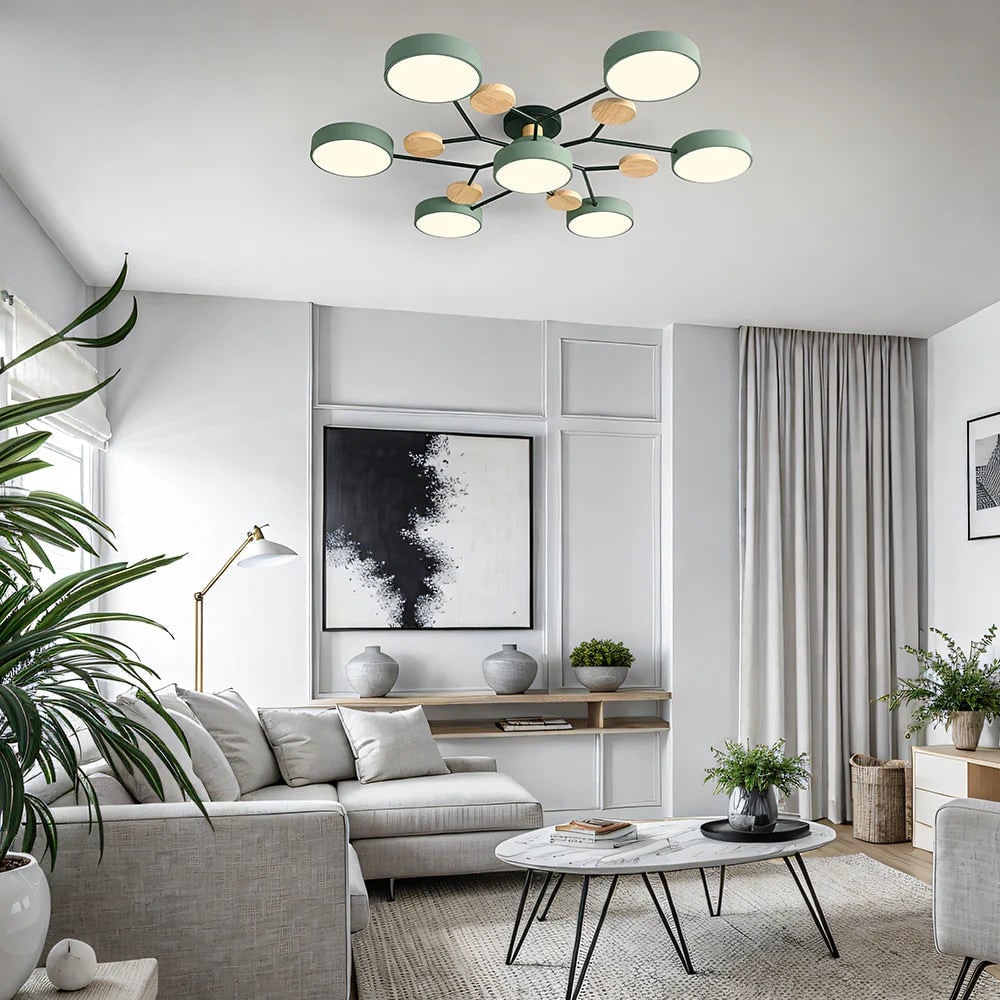 Flush Mount Ceiling Light with Wood Accents and Modern LED Multi-Light Design - Image 11