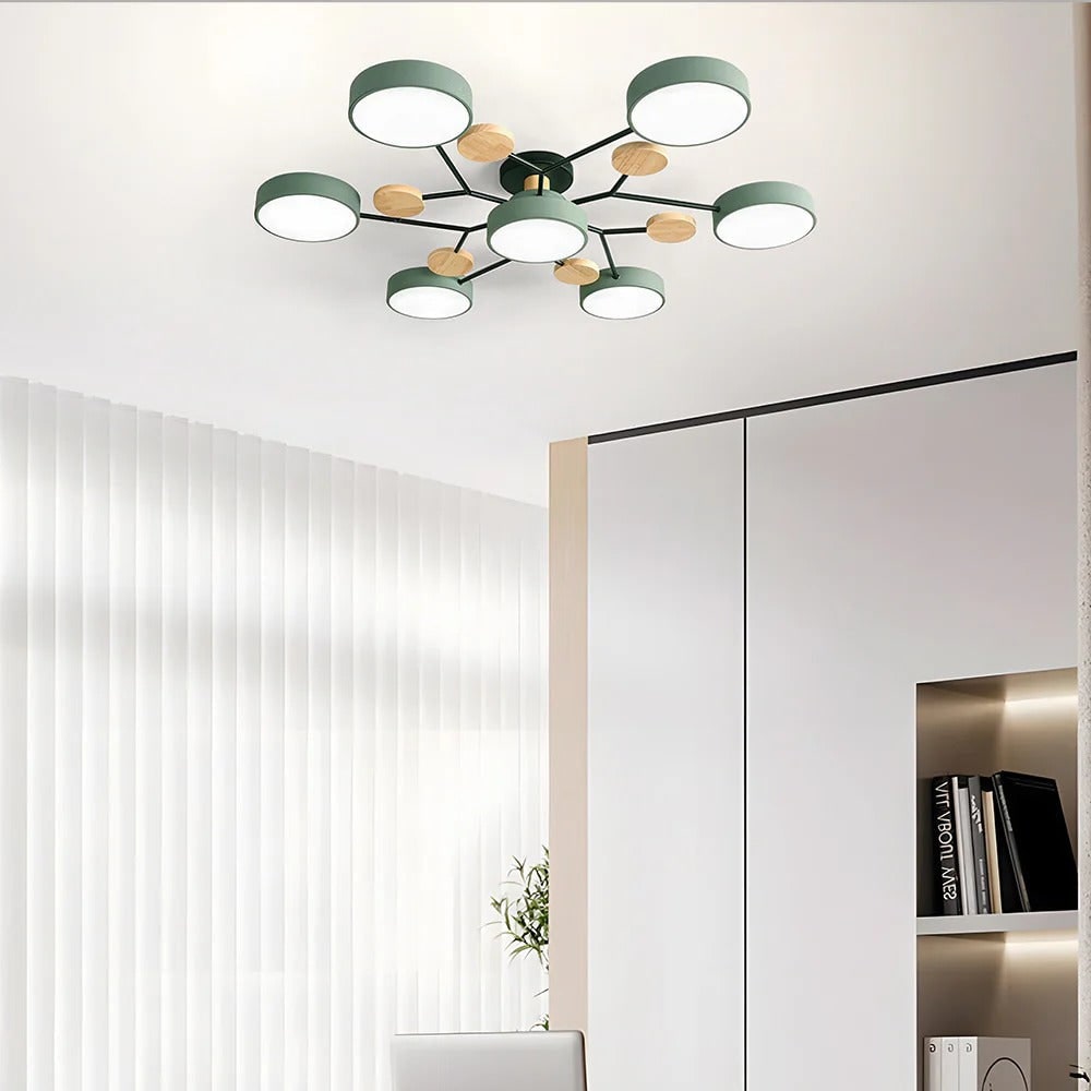 Flush Mount Ceiling Light with Wood Accents and Modern LED Multi-Light Design - Image 12