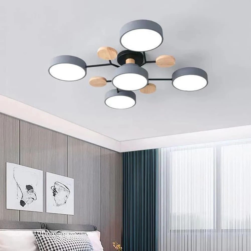 Flush Mount Ceiling Light with Wood Accents and Modern LED Multi-Light Design - Image 16