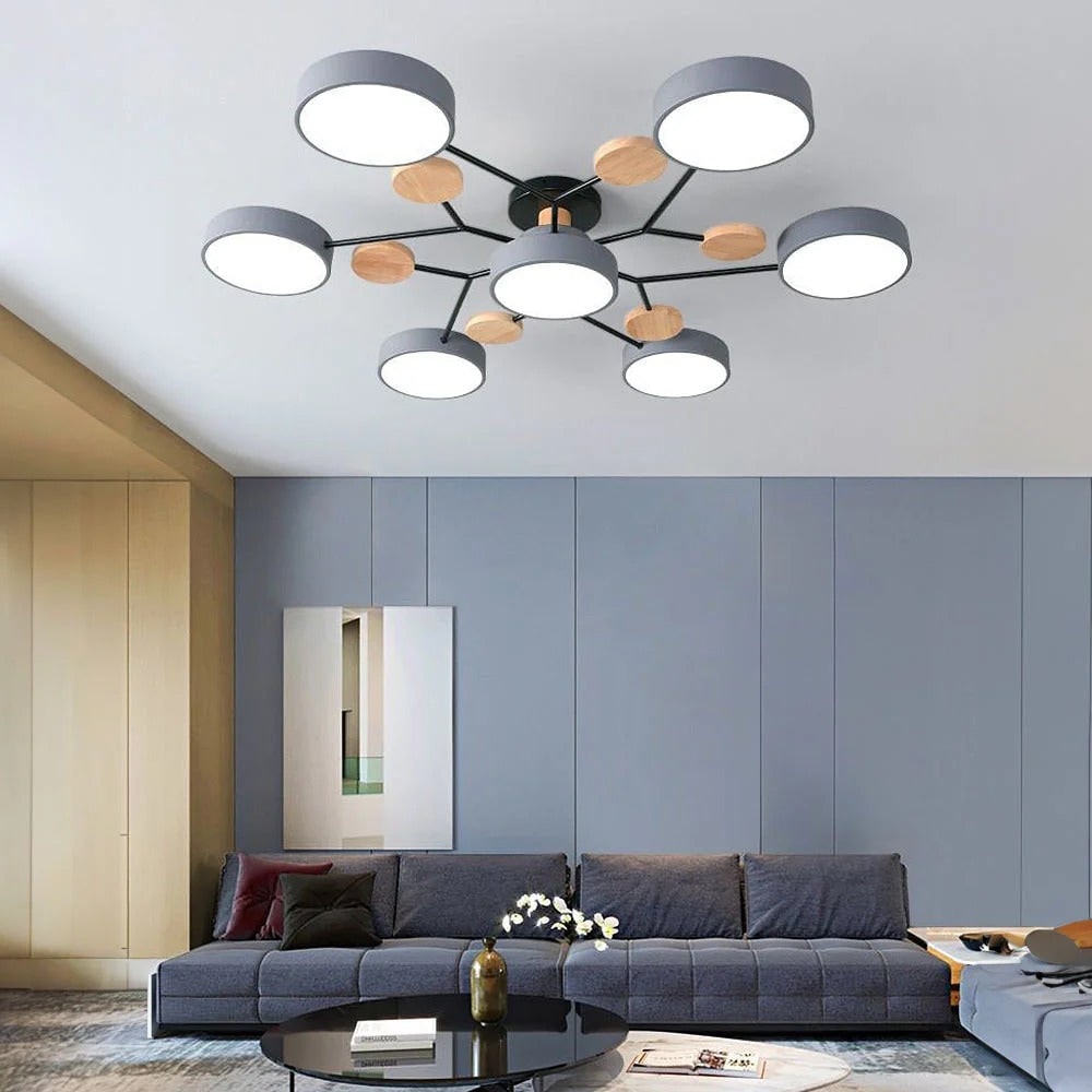 Flush Mount Ceiling Light with Wood Accents and Modern LED Multi-Light Design - Image 18