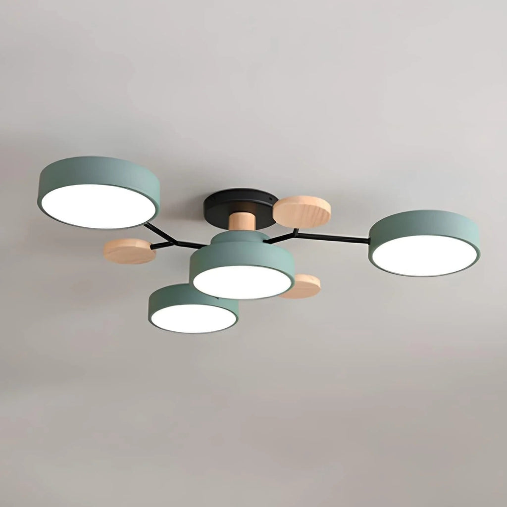 Flush Mount Ceiling Light with Wood Accents and Modern LED Multi-Light Design - Image 2
