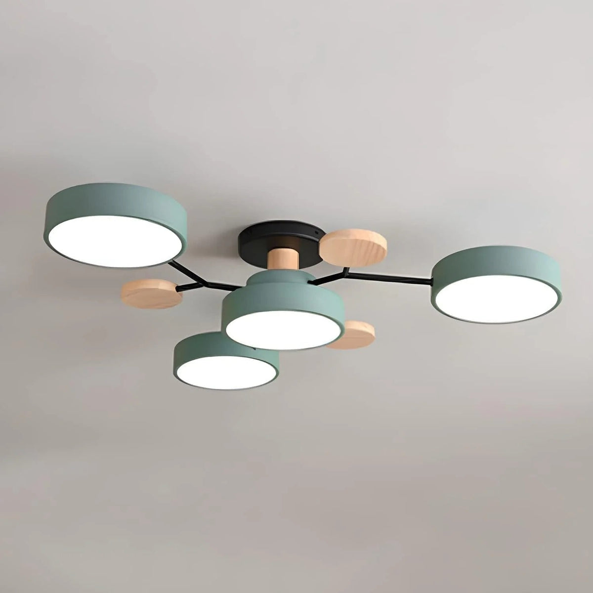 Flush Mount Ceiling Light with Wood Accents and Modern LED Multi-Light Design - Image 2