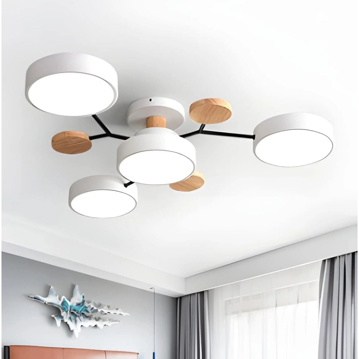 Flush Mount Ceiling Light with Wood Accents and Modern LED Multi-Light Design - Image 20