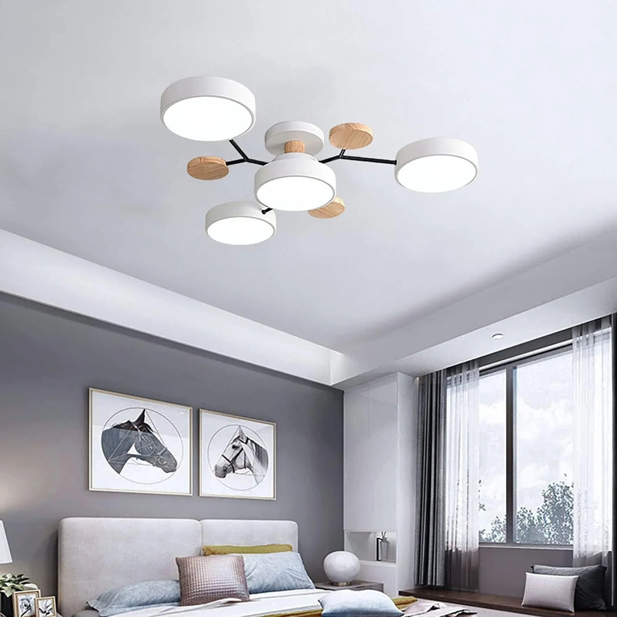 Flush Mount Ceiling Light with Wood Accents and Modern LED Multi-Light Design - Image 22