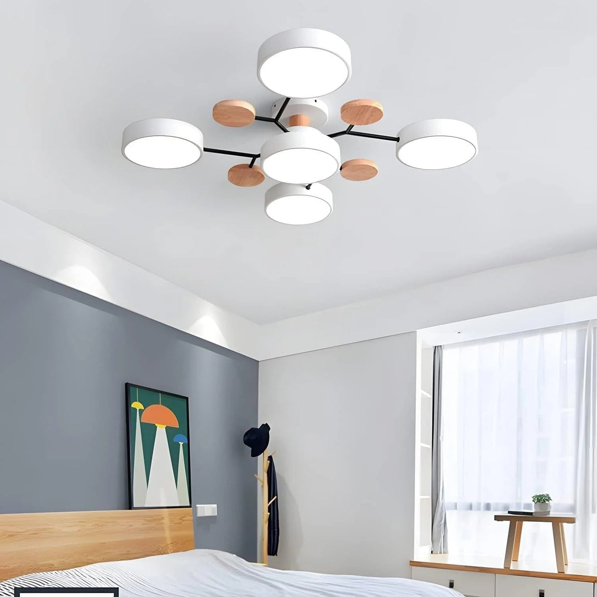 Flush Mount Ceiling Light with Wood Accents and Modern LED Multi-Light Design - Image 23