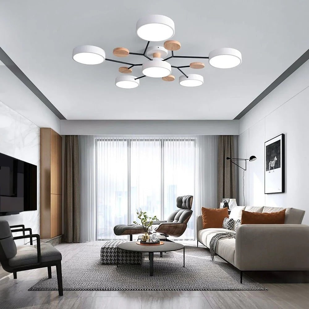 Flush Mount Ceiling Light with Wood Accents and Modern LED Multi-Light Design - Image 24