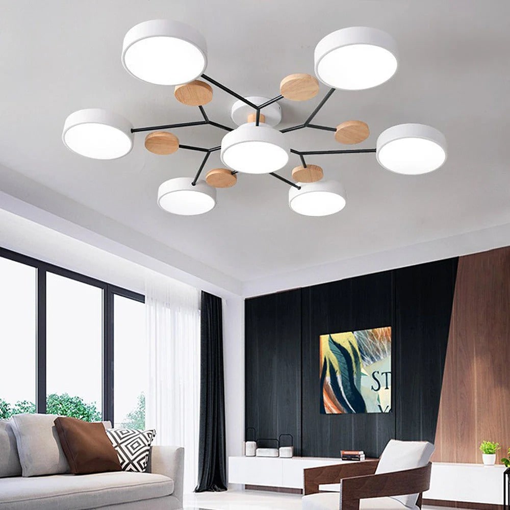 Flush Mount Ceiling Light with Wood Accents and Modern LED Multi-Light Design - Image 25