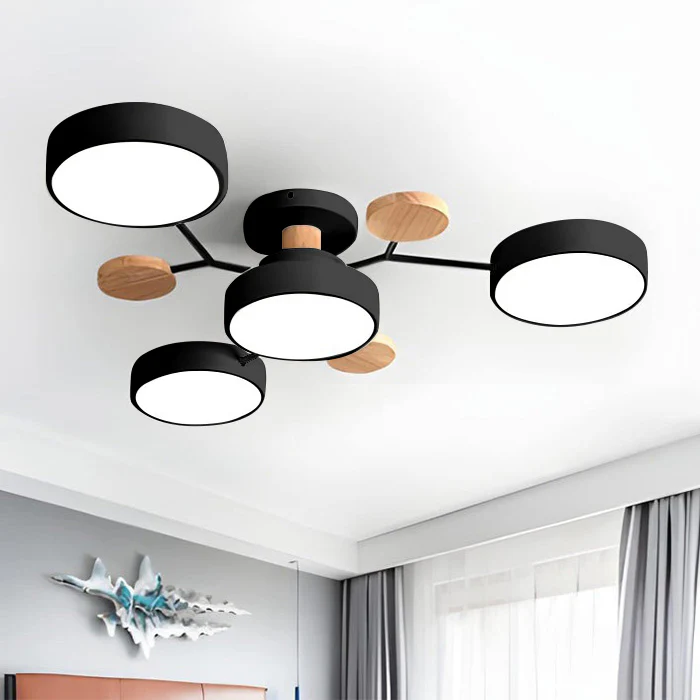 Flush Mount Ceiling Light with Wood Accents and Modern LED Multi-Light Design - Image 29