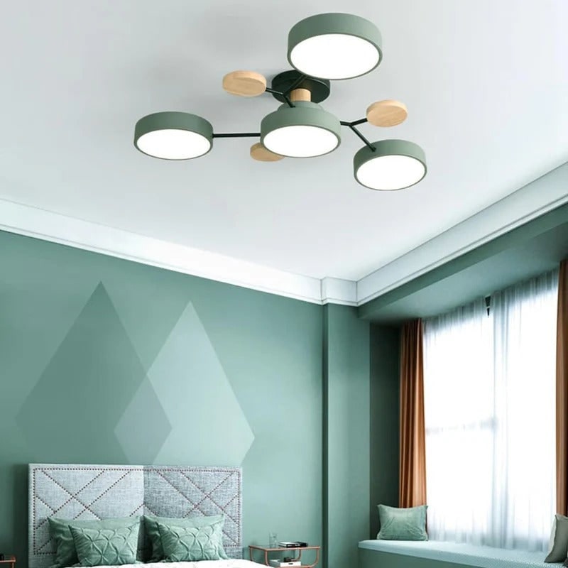 Flush Mount Ceiling Light with Wood Accents and Modern LED Multi-Light Design - Image 3