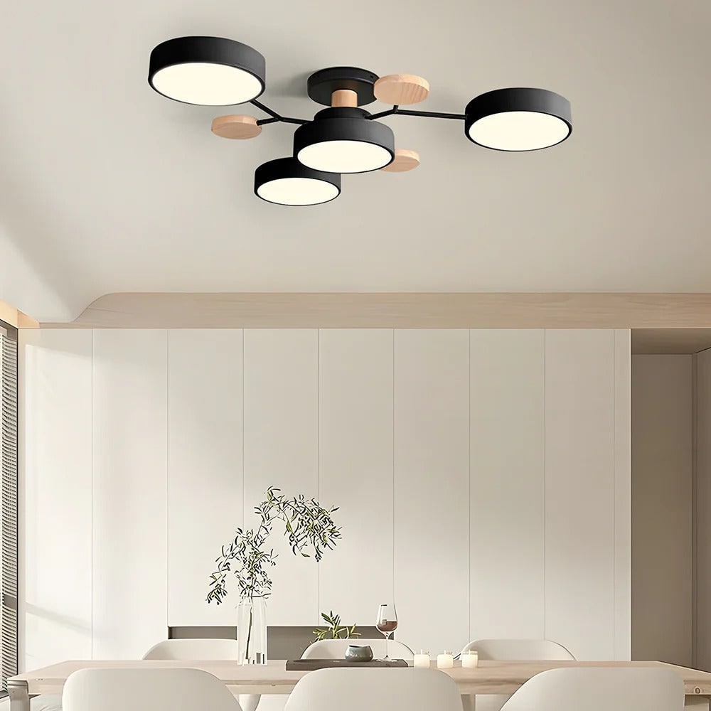 Flush Mount Ceiling Light with Wood Accents and Modern LED Multi-Light Design - Image 31