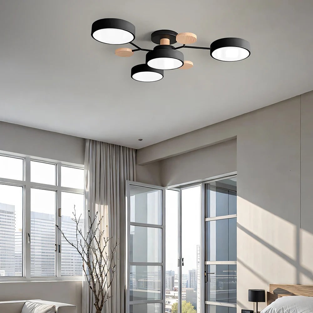 Flush Mount Ceiling Light with Wood Accents and Modern LED Multi-Light Design - Image 32