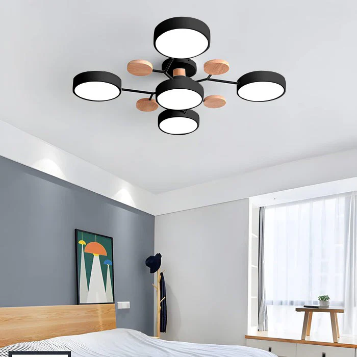 Flush Mount Ceiling Light with Wood Accents and Modern LED Multi-Light Design - Image 33
