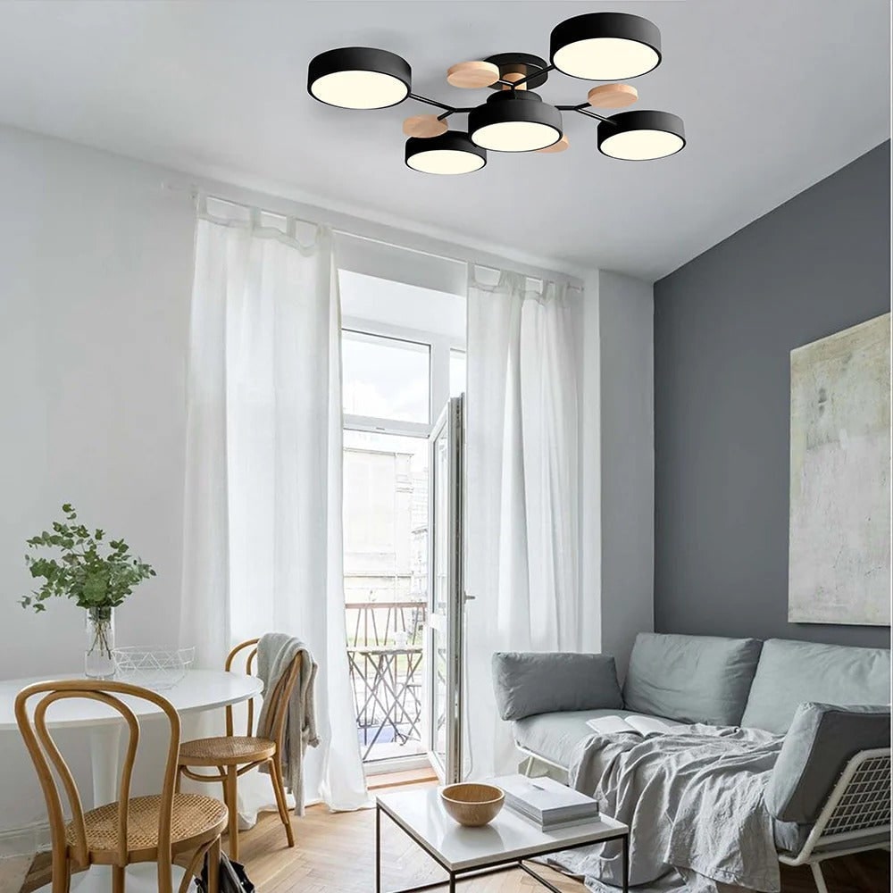 Flush Mount Ceiling Light with Wood Accents and Modern LED Multi-Light Design - Image 34