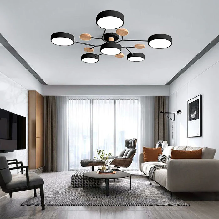 Flush Mount Ceiling Light with Wood Accents and Modern LED Multi-Light Design - Image 36