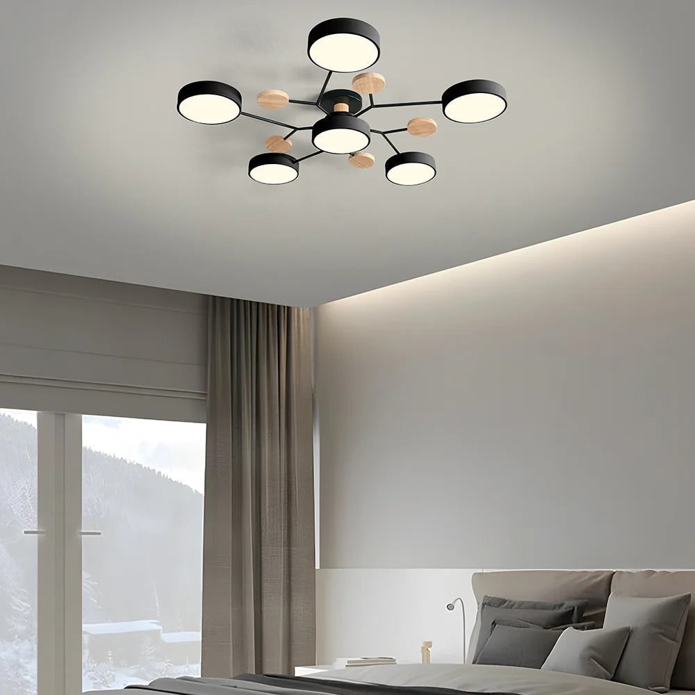 Flush Mount Ceiling Light with Wood Accents and Modern LED Multi-Light Design - Image 39