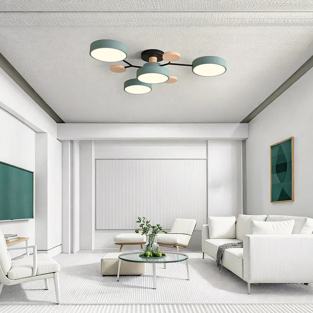 Flush Mount Ceiling Light with Wood Accents and Modern LED Multi-Light Design - Image 4
