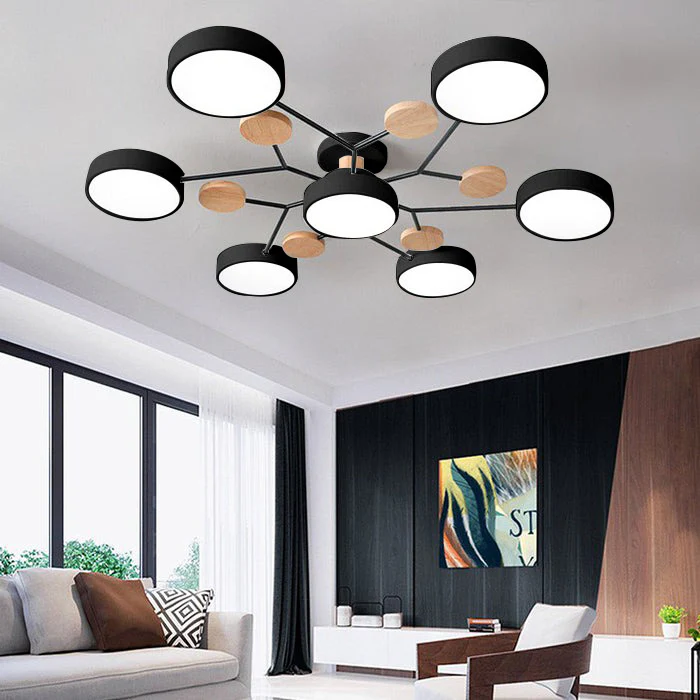 Flush Mount Ceiling Light with Wood Accents and Modern LED Multi-Light Design - Image 40