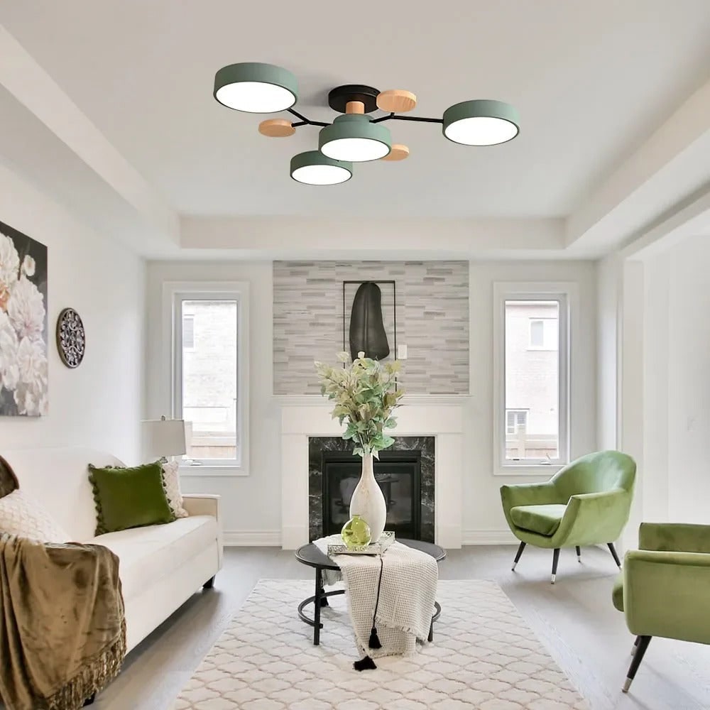 Flush Mount Ceiling Light with Wood Accents and Modern LED Multi-Light Design - Image 5
