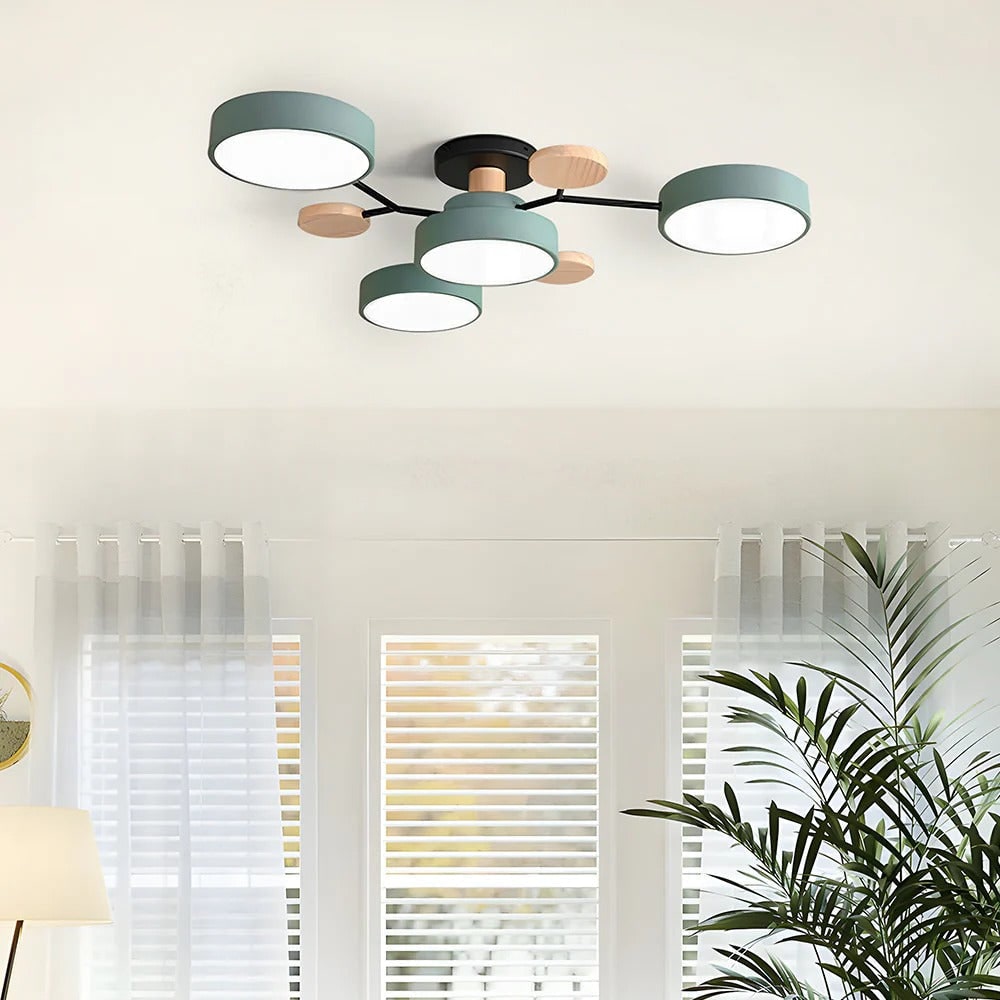 Flush Mount Ceiling Light with Wood Accents and Modern LED Multi-Light Design - Image 6